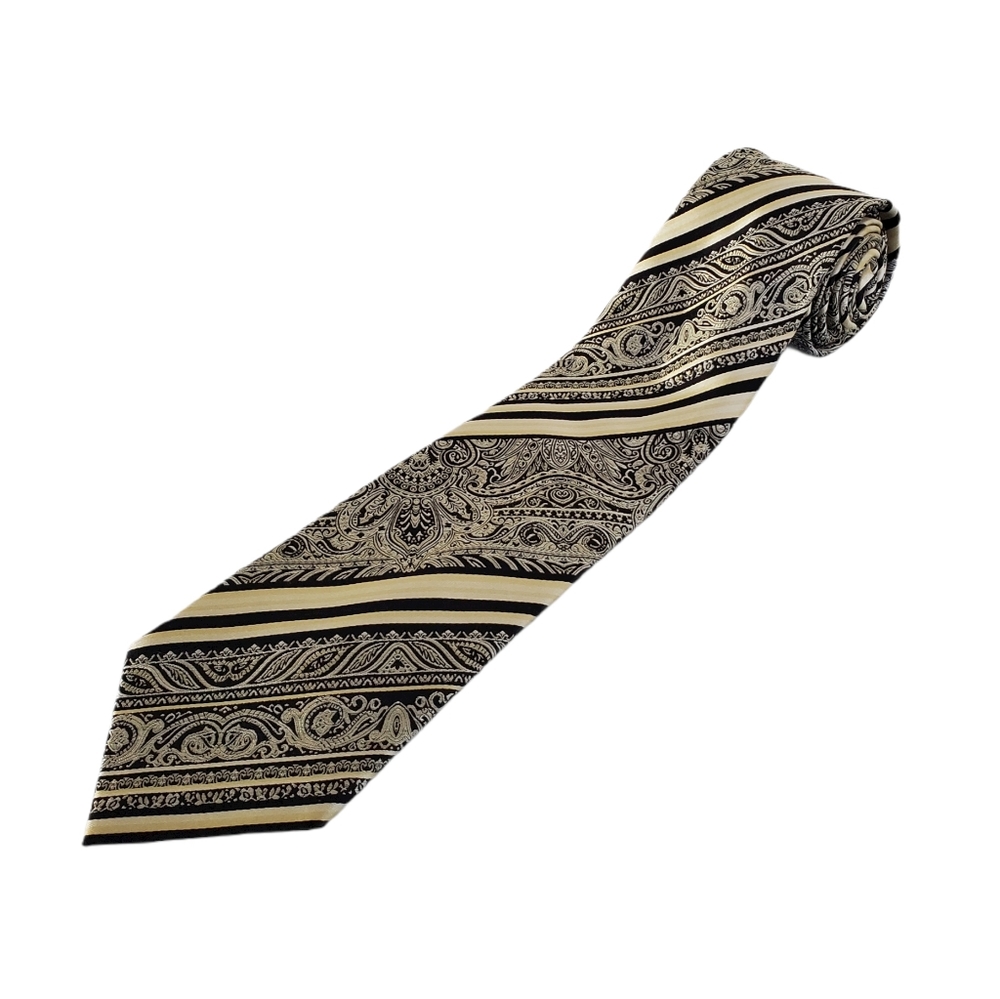 100% silk black and gold Pronto Uomo neck tie